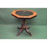 19th century inlaid and ebonised occasional table having octagonal top with inlaid border