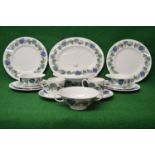 Susie Cooper Art Nouveau C2072 blue pattern tea and dinner service to comprise: twelve dinner