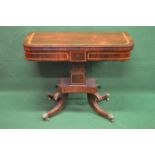 19th century rosewood crossbanded D shaped fold over card table the top opening to reveal baized