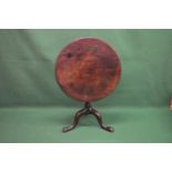 19th century mahogany tip top occasional table having circular top supported on turned column