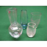 Krosno Polish clear glass vase together with pale blue Holmguard vase, two other indistinctly signed