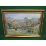 Roy Stringfellow, pastel of country scene of cows grazing in a valley, signed bottom right, in