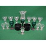 Quantity of glassware to include: three Georgian green wine glasses, set of six rummers, two Bristol