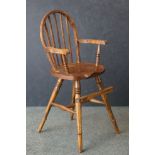 Hand Crafted Miniature / Apprentice / Doll's Wooden Windsor style High Chair, initialed F.A.P. G