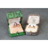 Two cased hallmarked 9ct gold cameo rings.