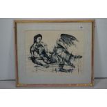 Sidney Nolan (1917-1992), Signed Black and White Lithograph titled ' Leda & the Swan VIII '