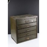 Mid century Industrial Metal Filing Cabinet, the five drawers with label holders and handles,