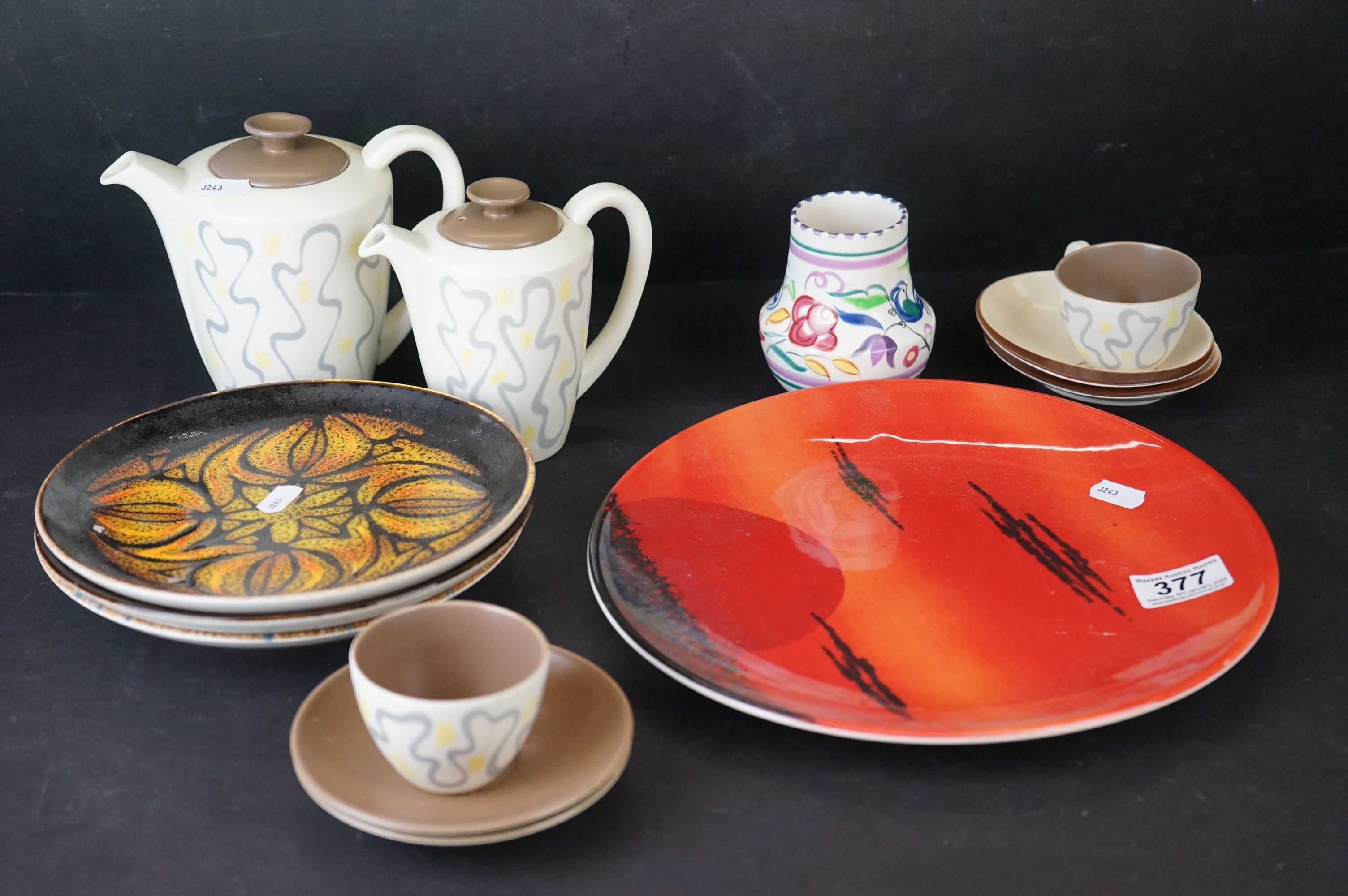 Collection of Poole Pottery including Three Aegean Plates, African Sky Plate, Part Coffee Set and