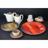 Collection of Poole Pottery including Three Aegean Plates, African Sky Plate, Part Coffee Set and