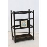 Vintage oak stick stand with inset commemorating E R Tile, dated 1937