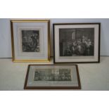 Three Framed and Glazed Prints of Hogarth Engravings including The Industrious 'Prentice (40cms x