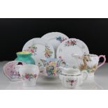 Ten items of Shelley including Four Milk Jugs, Vase, Side Plates, Two Tea Plates, Saucer and a