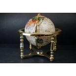 Gemstone style Globe on a Gilt Metal Stand with compass, 32cms high