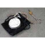 A sterling silver cased gents pocket watch with hallmarked silver graduated Albert chain.