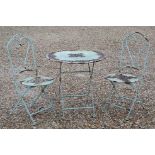 Metal Patio Table and Two Chairs Set, the table with pierced floral edge design, 71cms diameter