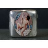 Large silver case with nude enamel plaque