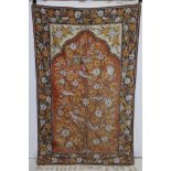 Kashmiri style Chain Stitched Wall Hanging decorated with birds in a tree, 125cms x 75cms