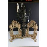 Pair of Gilt Metal Easel Back Picture Frames, the casting including Classical Couples and Cherubs,