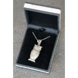 Lucky silver owl pendant necklace