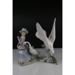 Lladro figure of a dove and another of a girl with swan (a/f) (2)