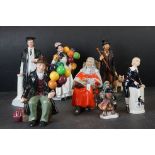 Six Royal Doulton Figures including The Graduate, The Balloon Man, Biddy Penny Farthing, The
