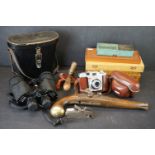 Mixed Lot including Cased Binoculars, Cased Kodak Camers, Flintlock Pistol (a/f), Five Cased