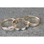 A collection of three ladies 9ct gold rings.