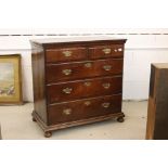 18th century Oak Chest of Two Short over Three Long Drawers raised on squat bun feet, 98cms wide x