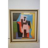 Studio framed Cubist painting, figural study, indistinctly signed