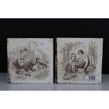Two 19th century Minton's Rustic Figures Tiles, 16cms x 16cms