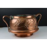 Art Nouveau Copper Planter / Jardiniere with embossed decoration of stylised tulips and twin