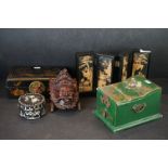 Oriental items including Green Lacquered and Chinoiserie decorated Jewllery Box, another Lacquered