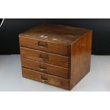 Early 20th century Oak Four Drawer Table Top Stationery / Filing Cabinet with brass label holders