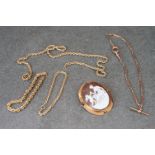 A collection of yellow gold jewellery to include necklace, bracelet, brooch and Albert chain.