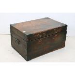 Large 19th century Pine and Metal Bound Blanket Box / Travelling Trunk, 91cms long x 60cms deep x