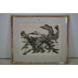 Sidney Nolan (1917-1992), Signed Black and White Lithograph titled ' Leda & the Swan V ' limited