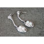 Pair of silver, CZ & opal panelled drop earrings