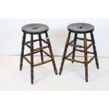 Pair of vintage beechwood kitchen high stools