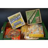 Quantity of vintage puzzles, with modern floor puzzles and books