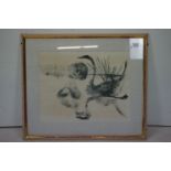 Sidney Nolan (1917-1992), Signed Black and White Lithograph titled ' Leda & the Swan ??I ' limited