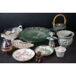 Mixed Lot of Ceramics and Glass including Studio Pottery Tea Pot and Imari decorated Porcelain Egg