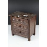 19th / Early 20th century Carved Wooden Three Drawer Table Top Chest, 23cms x 23cnms