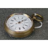 A early 20th century brass cased centre seconds chronograph pocket watch.
