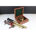 Reproduction Brass Combination Sundial and Compass fitted in a Hardwood Box together with Leather