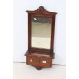 Edwardian Wooden Hanging Hall Mirror with Glove Drawer, 77cms high x 34cms wide