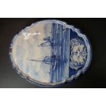 Large Delft Blue and White Wall Plaque decorated with sailing boats marked to back ' Holland ',