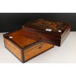 Late Victorian lacquered sewing box, together with one other (2)