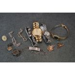 A small group of mixed collectables to include a Seiko SQ gents watch, costume jewellery and a fob
