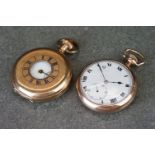 Two early 20th century top winding pocket watches with gold plated cases to include a half hunter