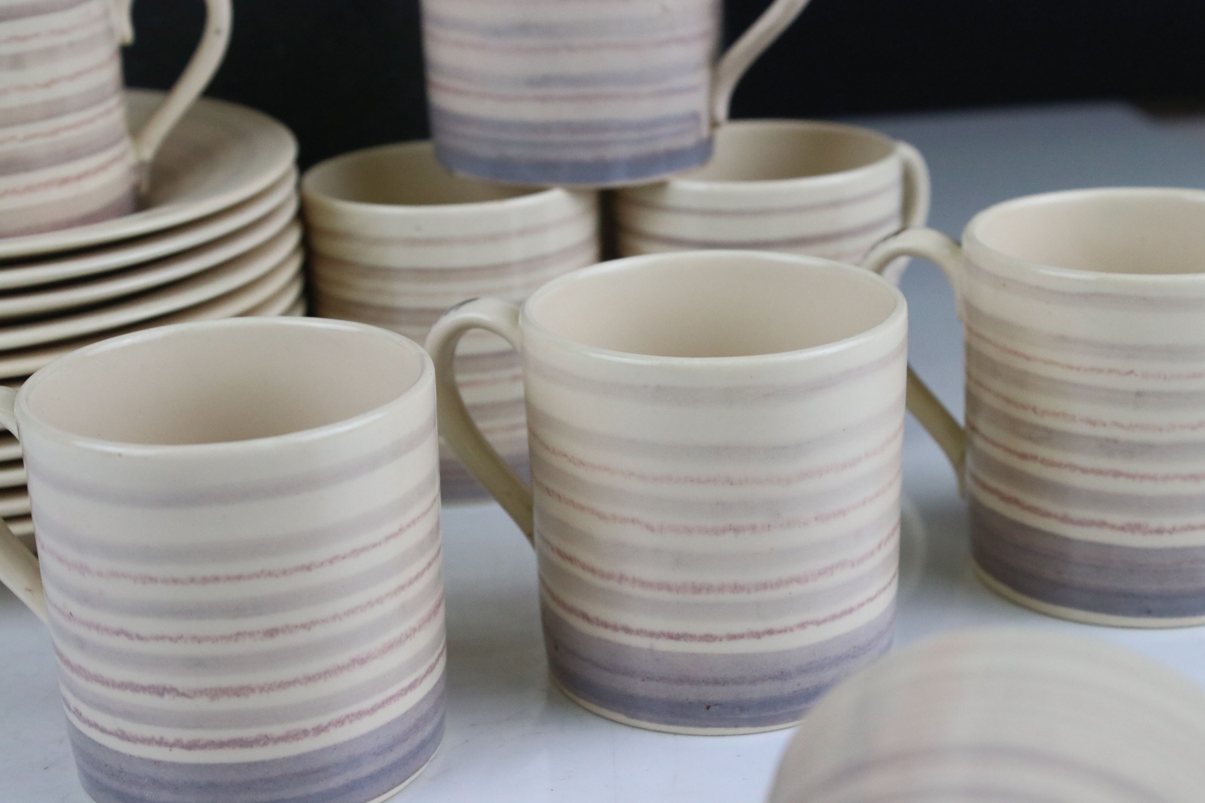 Susie Cooper part Coffee Set decorated with bands on a brown ground comprising Coffee Pot, 8 - Bild 4 aus 12